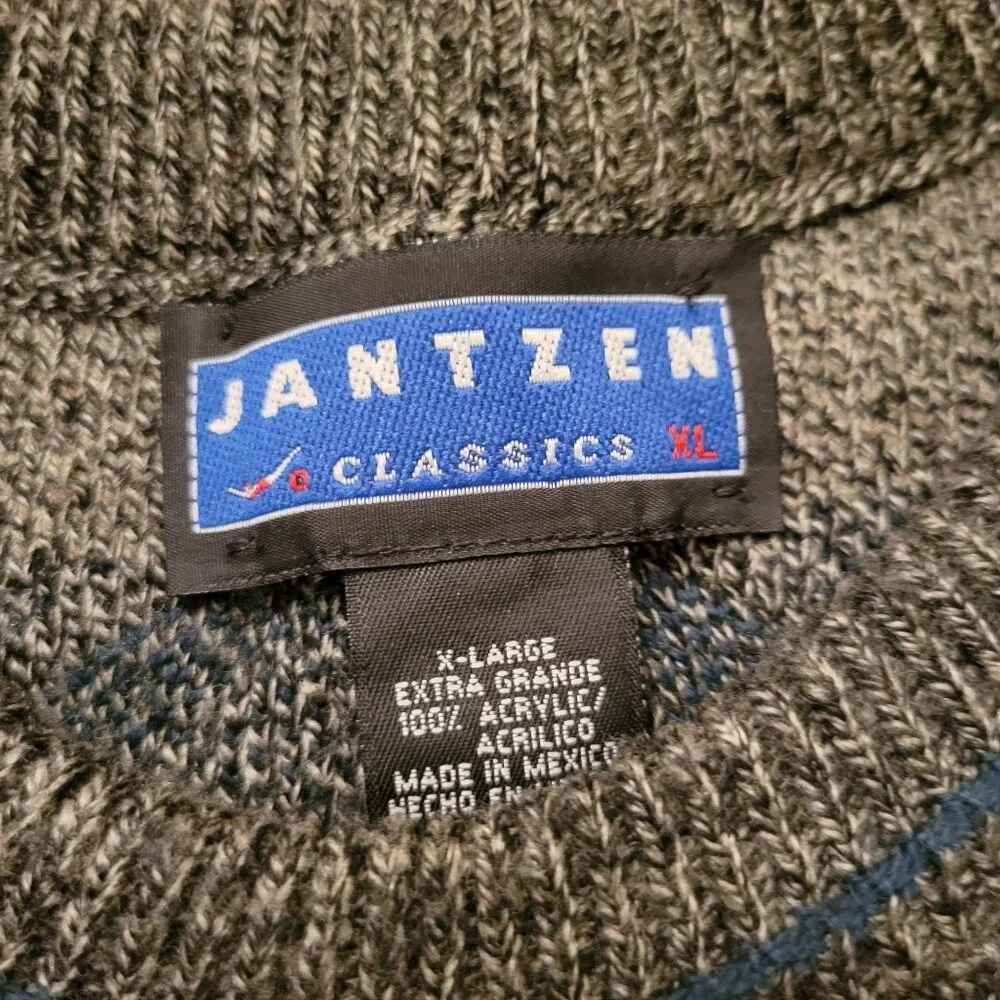 Jantzen‎ Classics XL Argyle Sweater Grey Diamond Pattern Grandpacore Preppy